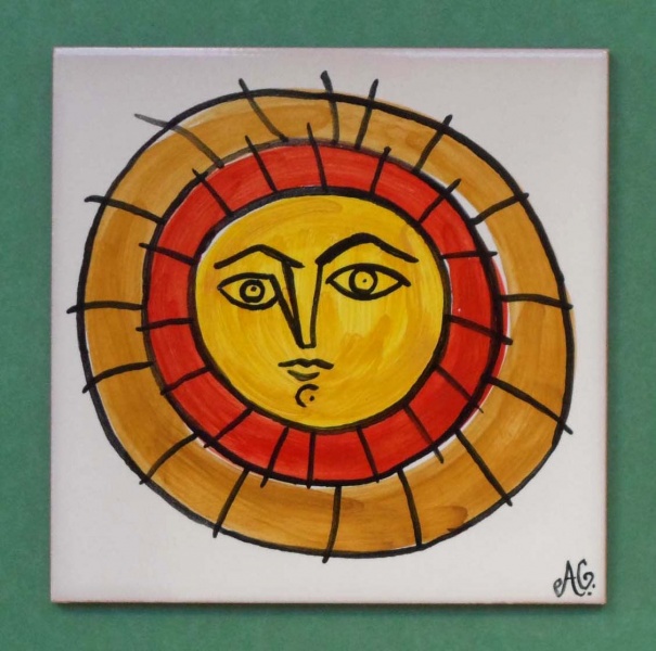 ecorative ceramic glazed tiles inspired by the work of Picasso. Hand painted with overglaze coloring technique