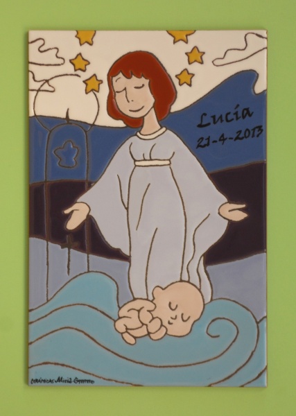 Ceramic handcrafted glazed plaques for births, baptisms, communions and weddings