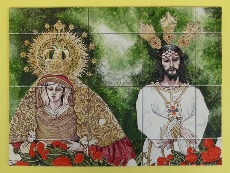 mural ceramica virgen cautivo trinidad pintado a mano
