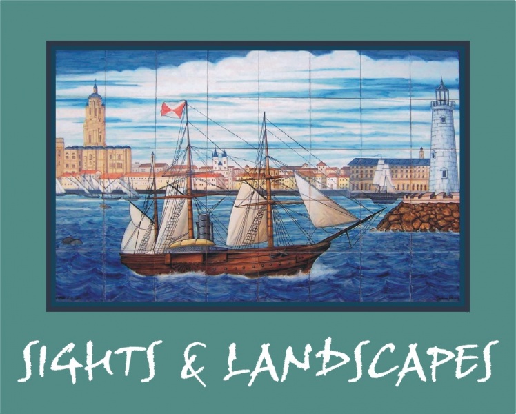Handcrafted ceramics glaced murals tiles with Views and Landscapes