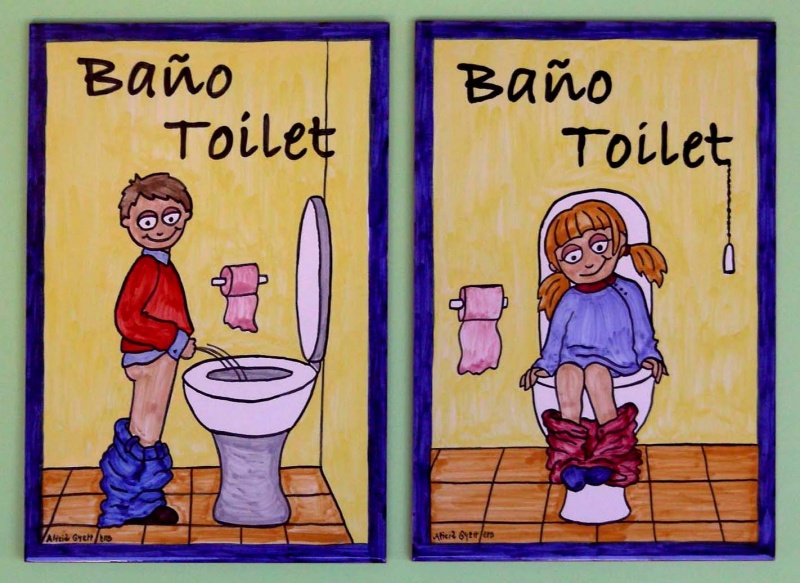 Signs for toilets with ceramic handcrafted glazed plates