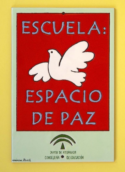 Signs for schools with ceramic handcrafted glazed plates and tiles