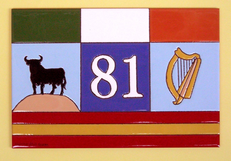 Ceramic hand painted plaque and tile with the logo