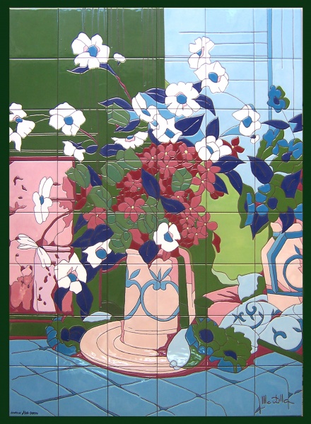 Mural azulejo cerámica bodegon flor