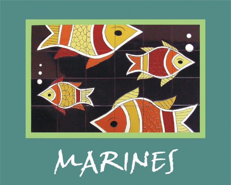 Marine ceramic hand painted tiles glaced murals
