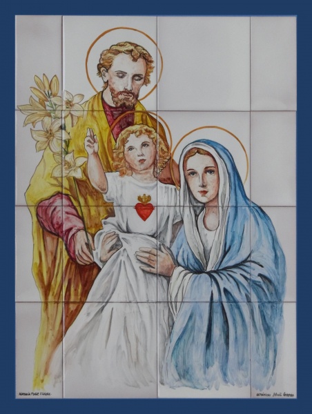 mural azulejo ceramica pintado mano sagrada familia