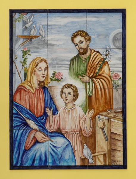 mural azulejo ceramica pintado mano sagrada familia