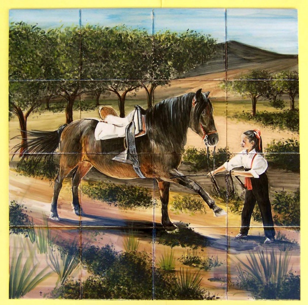 Mural cerámico azulejo pintado a mano caballo
