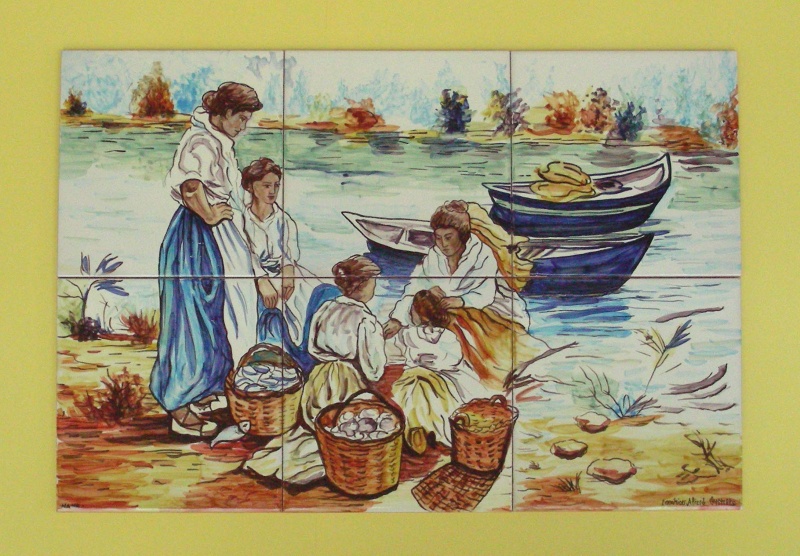 Mural de azulejos de cerámica  Pescadoras