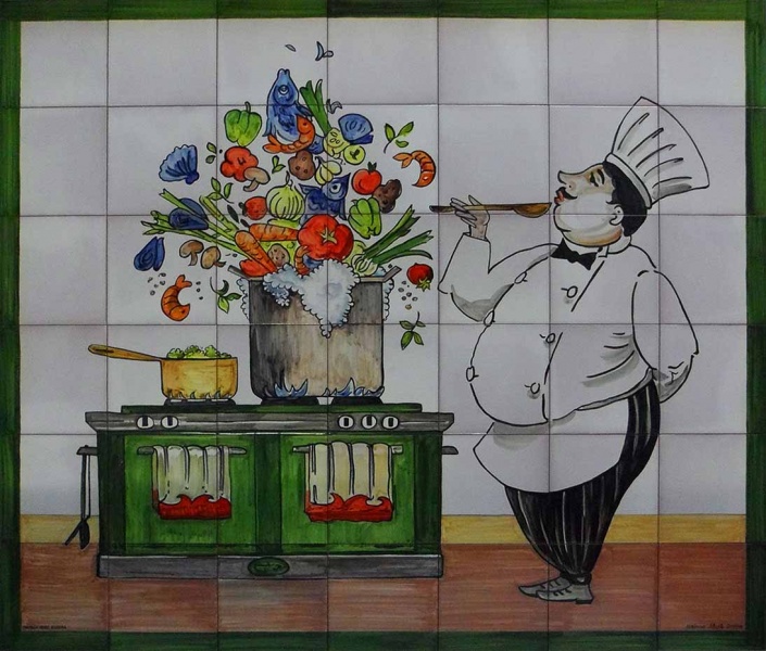 mural azulejo ceramica chef cocinero