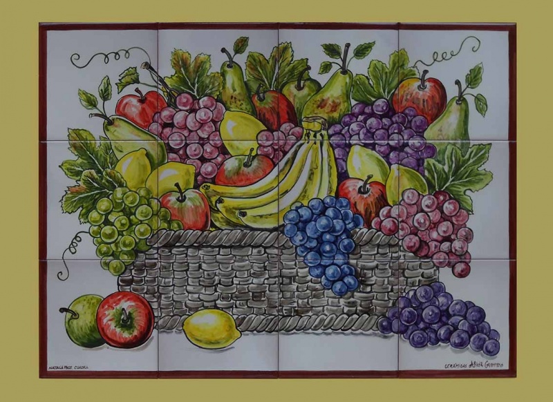 Mural con bodegón de cerámica frutas rustico