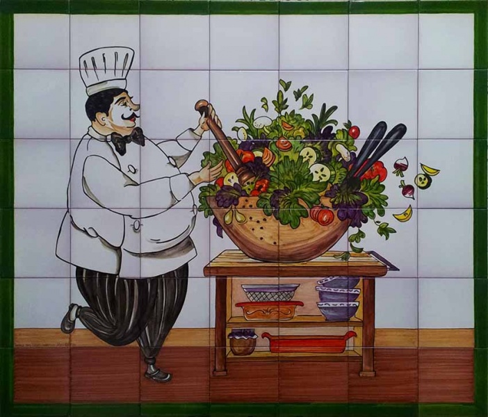 mural de ceramica chef cocinero