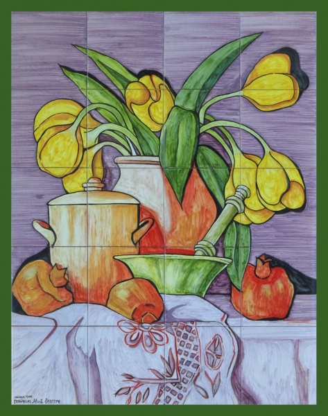 mural azulejo ceramica tulipan flores