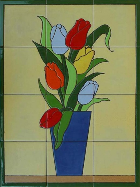 Mural azulejo cerámica tulipanflores relieve