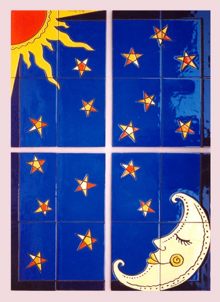 Mural azulejo cerámica mesa luna sol