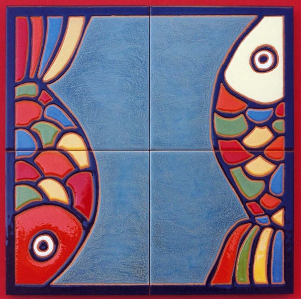 Mural azulejo cerámica mesa peces moderno
