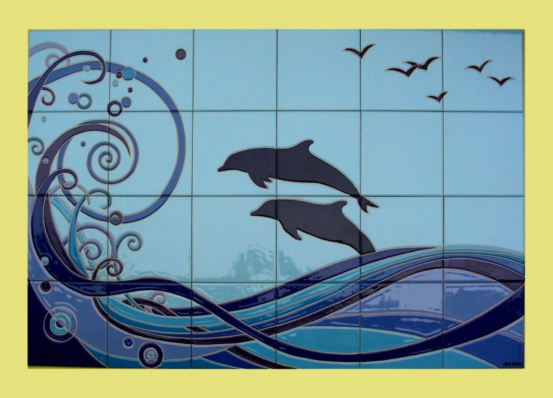 Mural azulejo cerámica delfin