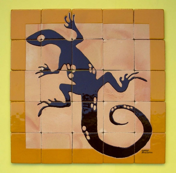 Mural azulejo cerámica rustico lagarto