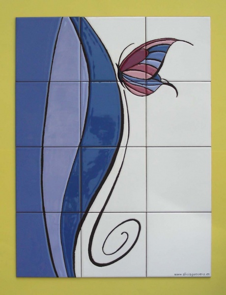 Mural azulejo cerámica mariposa