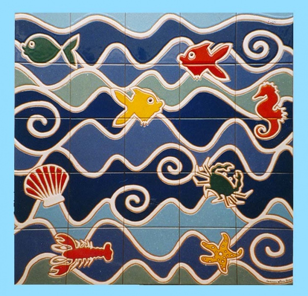 mural azulejo ceramica pintado a mano peces