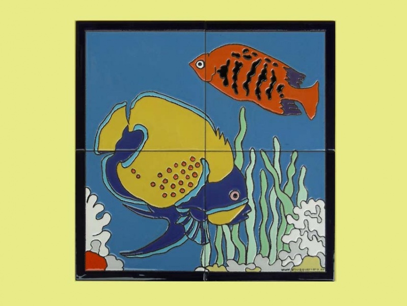 mural azulejo ceramica relieve fondo marino