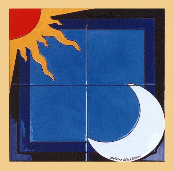 Mural azulejo cerámica luna sol